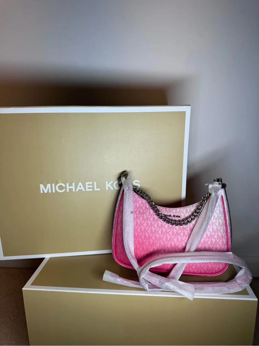 Michael Kors Pink Ombre MK Signature Shoulder Bag